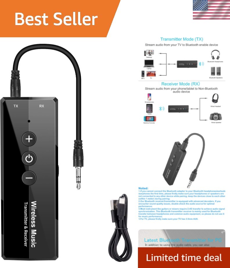 Portable Bluetooth 5.3 Rechargeable Audio Transmitter & Receiver, Compact Design