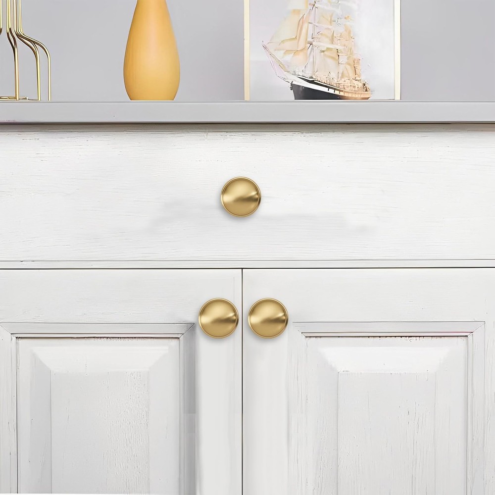 10 Pack Knob Brushed Brass Cabinet knobs 1-1/4 inch Solid Heavy Duty Traditio...