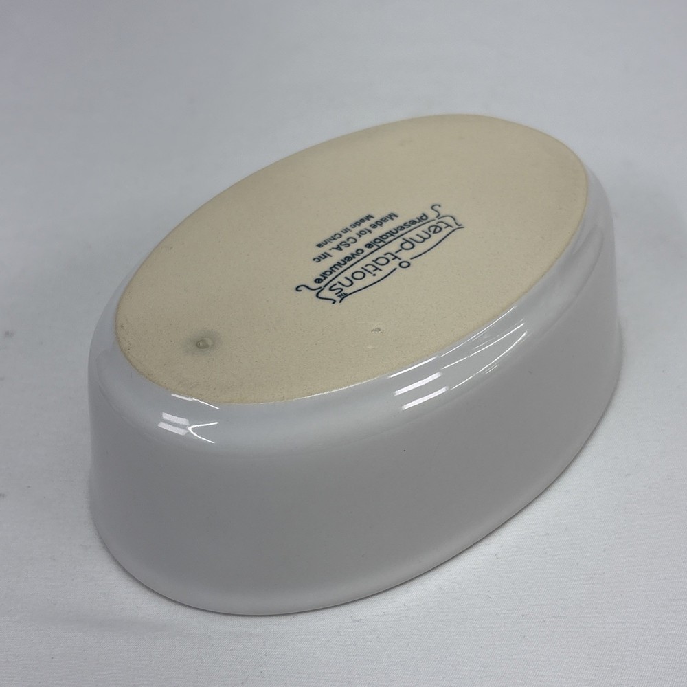 Temp-Tations Ovenware Stoneware 7" x 5" Oval Mini Baking Dish WHITE MINT