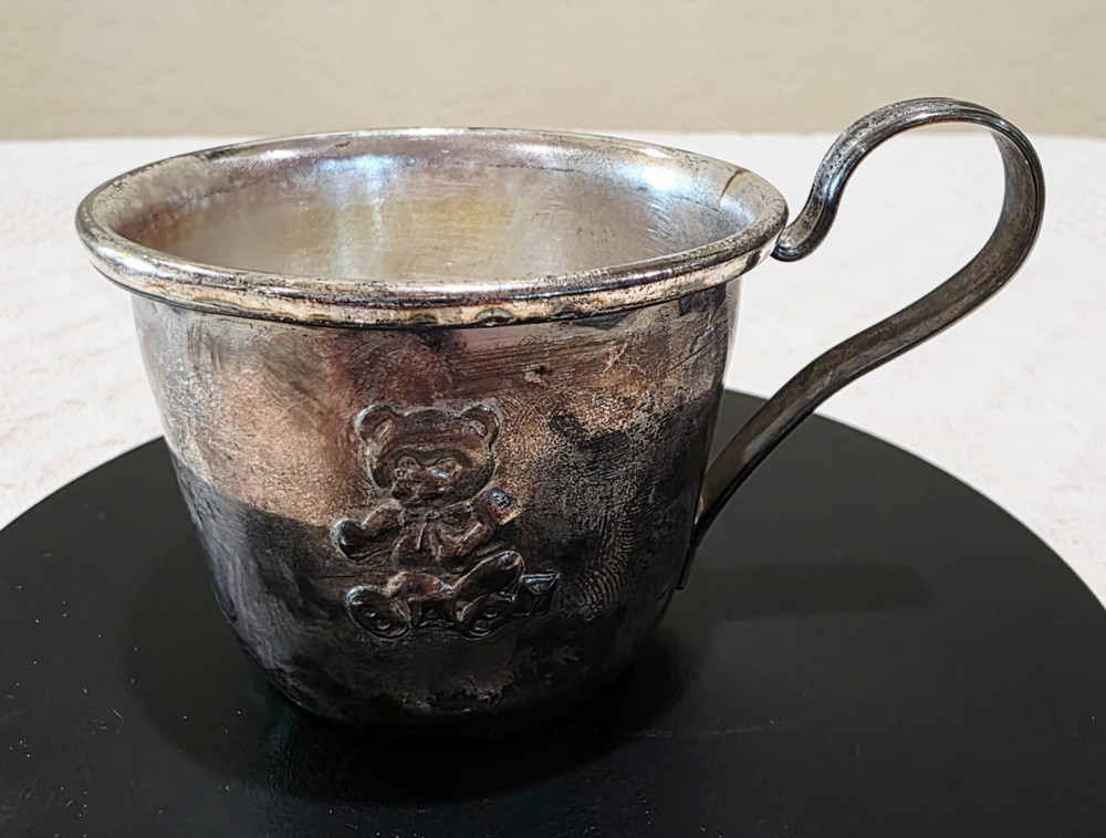 Vintage Silverplate Baby's First Sippy Cup Mug with Teddy Bear Design