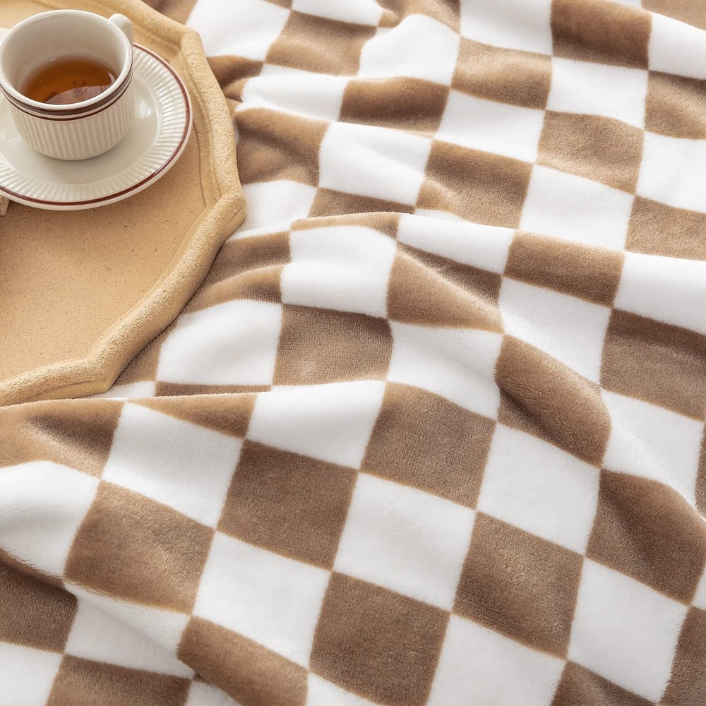 LOMAO Throw Blankets Flannel Blanket with Checkerboard Grid Pattern Soft Thro...