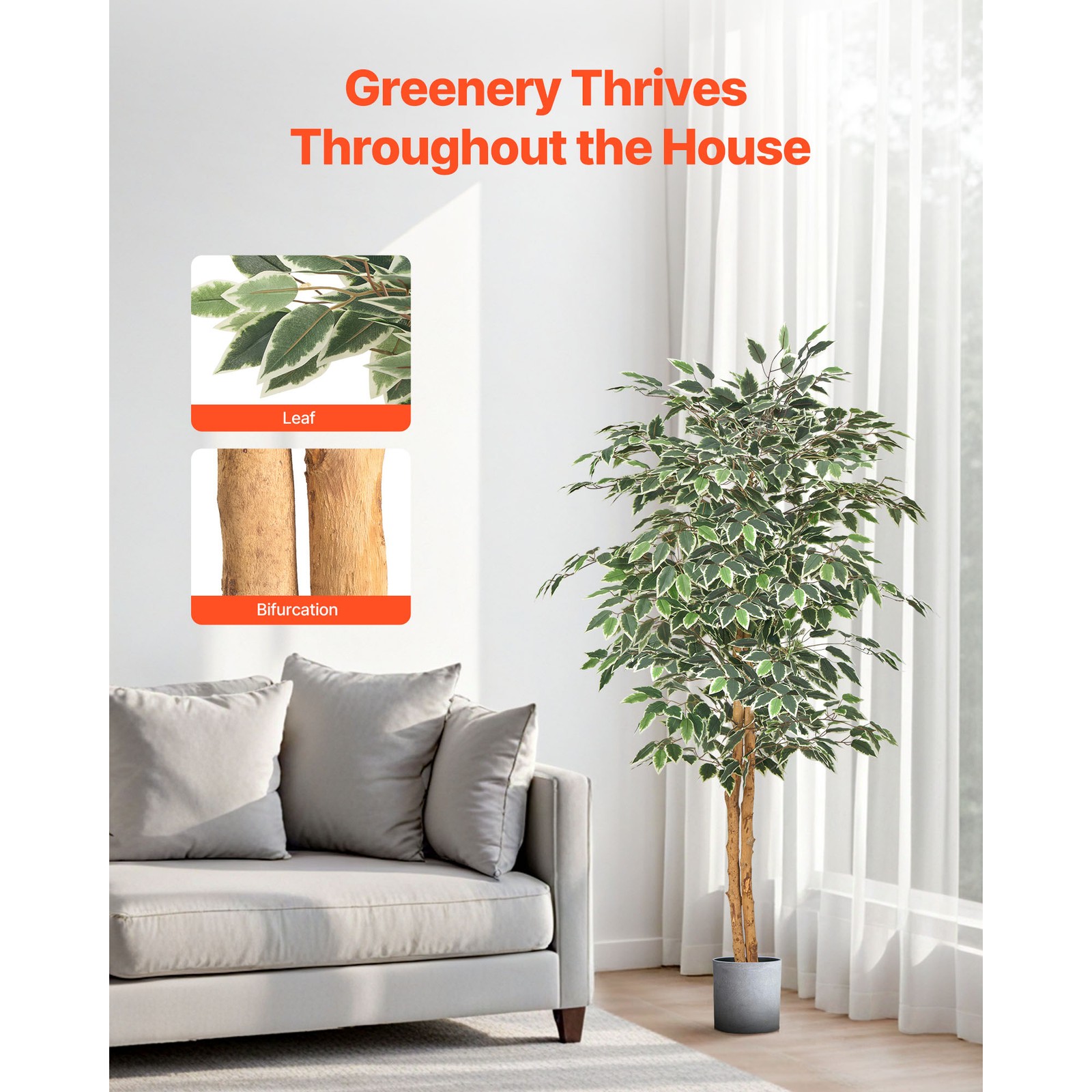 Uimoso 5FT Artificial Ficus Tree Faux Plant for Indoor Decor