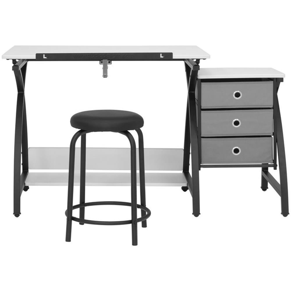 Studio Designs Comet Center Plus Drawing Table with Stool in Black and White