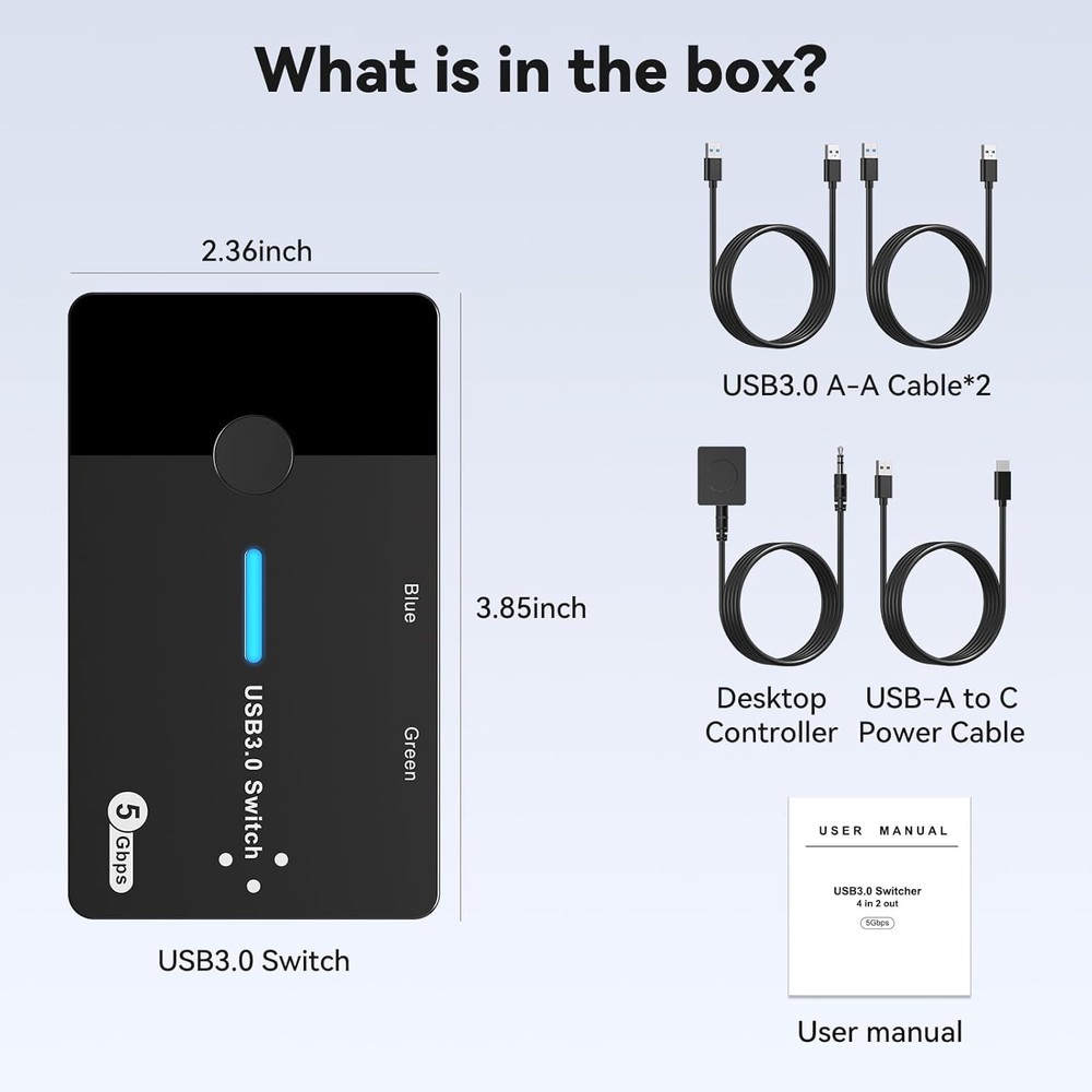 USB 3.0 Switch 2 Computers Keyboard Mouse Switcher USB A Hub Switches Selecto...