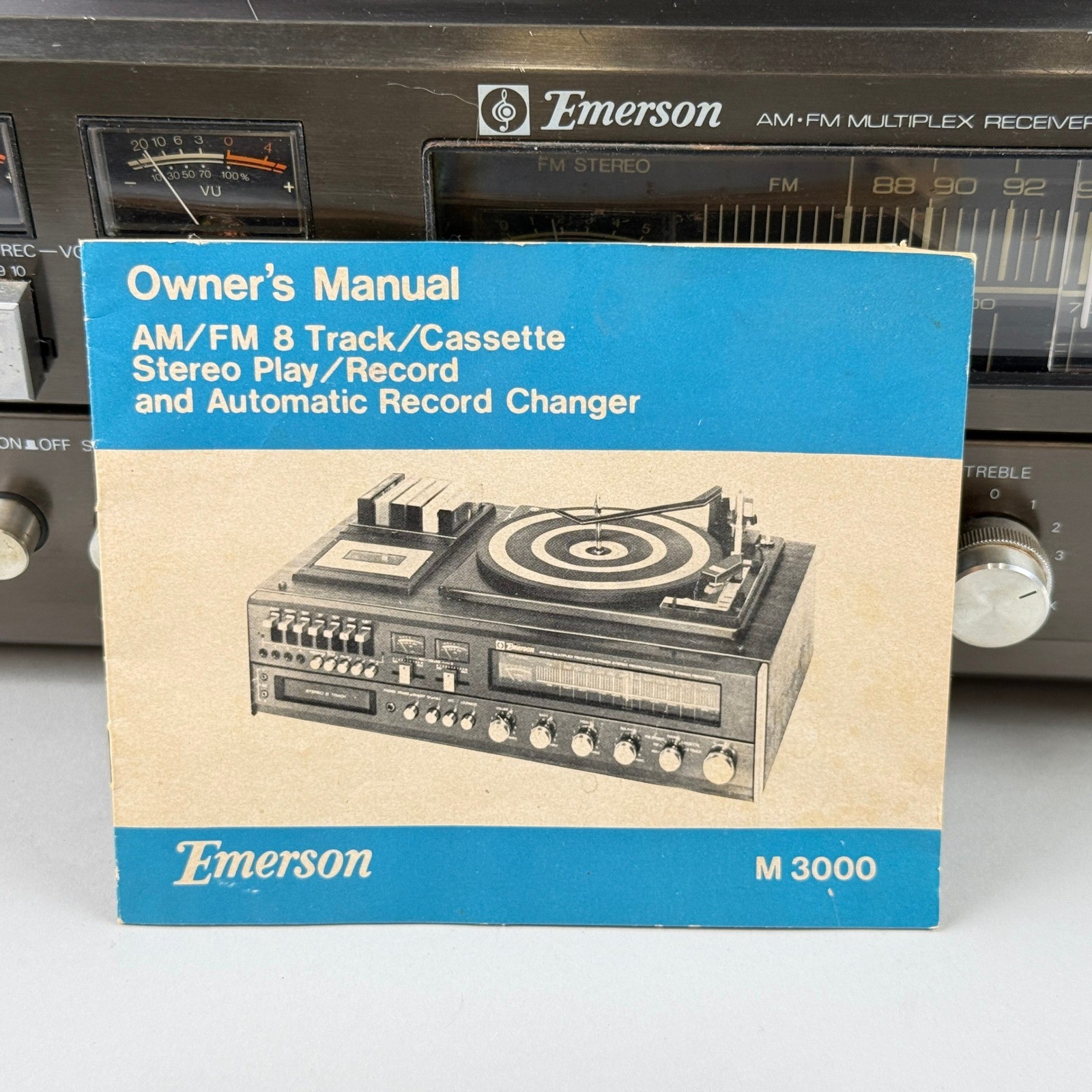 Emerson M 3000 Vintage Stereo System Turntable 8-Track Cassette AM/FM Receiver