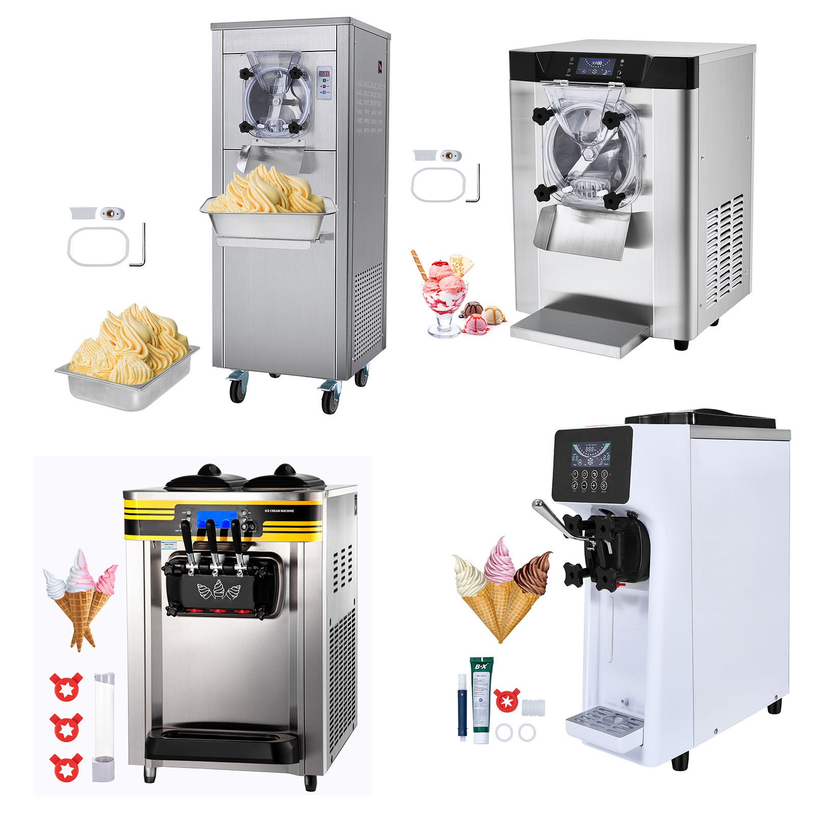 Commercial Soft/Hard Serve Ice Cream Machine Maker 10-44L/H Yield 3 Flavor