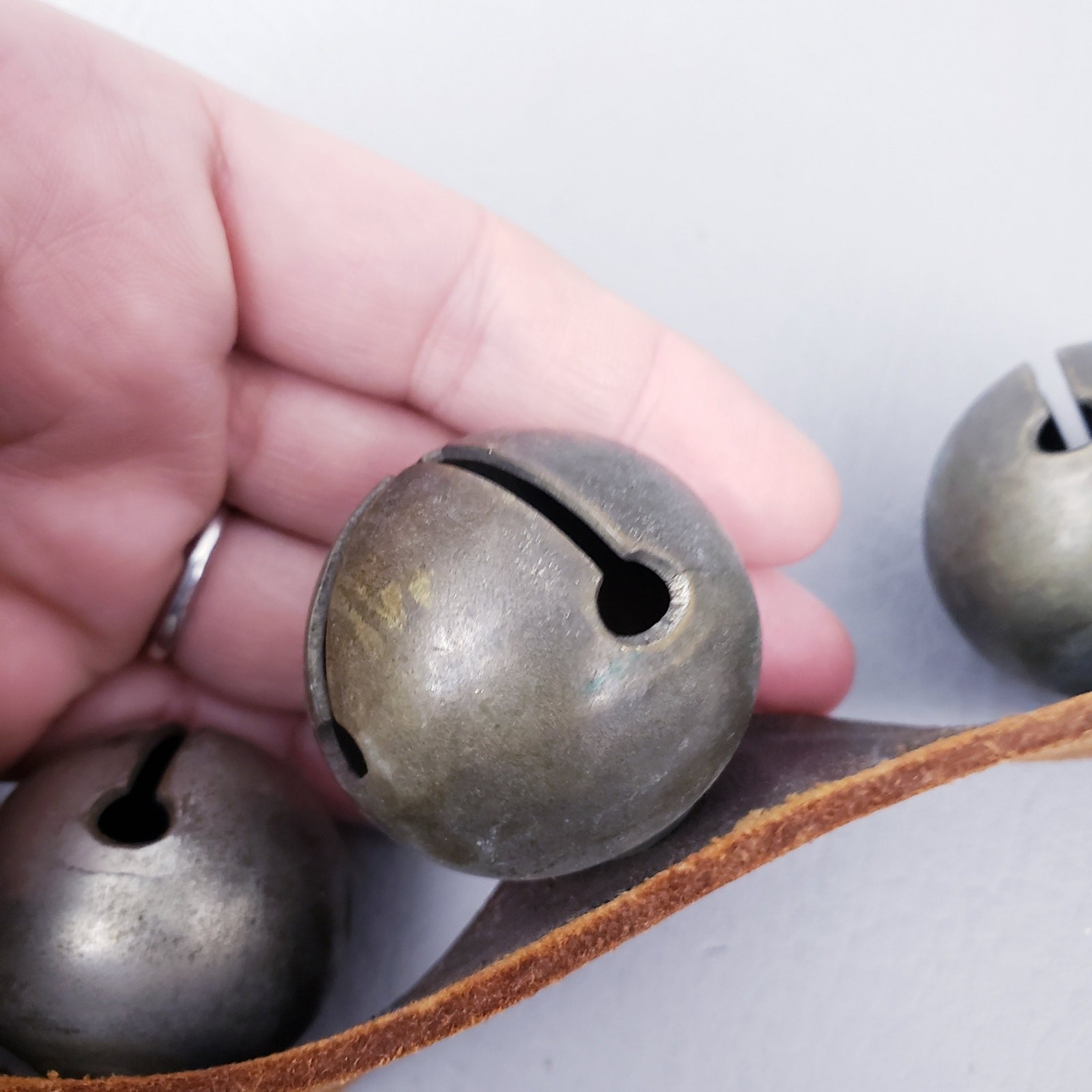 1890's Antique 12 Sleigh Bells On 27" Leather Strap