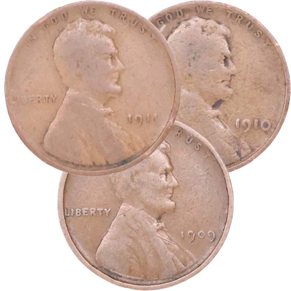 1909, 1910 & 1911 Philadelphia Wheat Penny Set (No Vdb)