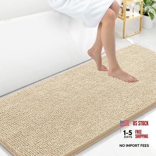 Bathroom Rugs 59x24, Extra Soft Absorbent Shaggy 59" x 24" Rectangular Beige