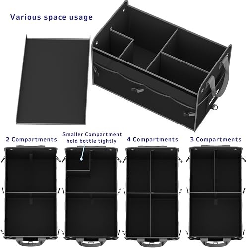 Car Trunk Organizer with Adjustable Multi 3-Compartment w/ Lids Black