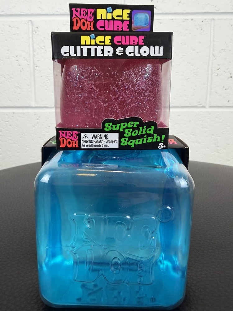 Bundle of 2 NeeDoh Nice Cube Squishy Glitter 🩷& Glow and Nice Berg Cube💙
