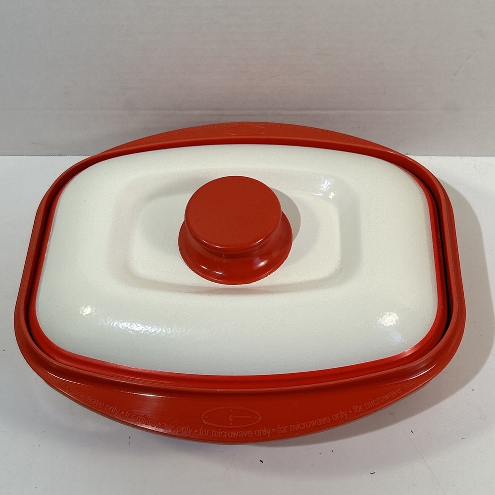 RANGE MATE MICROWAVE GRILL Pan Steaks RED/WHITE RECTANGULAR Covered Dish VTG