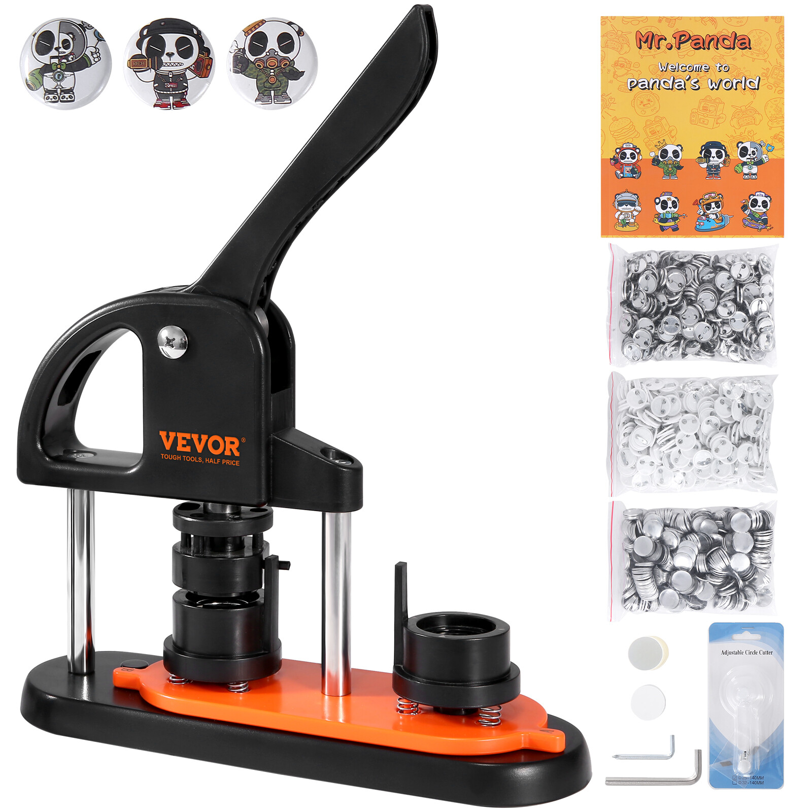 VEVOR Button Maker Machine Badge Maker 0.98" 25mm 500 Button Parts+Circle Cutter