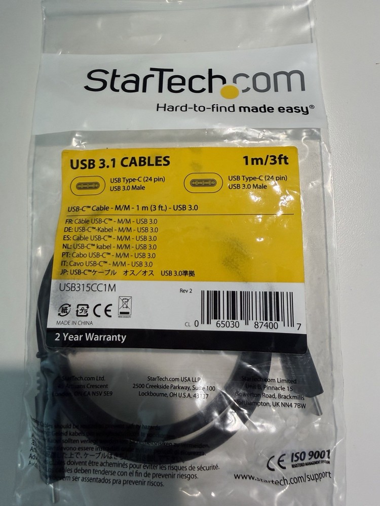 StarTech USB315CC1M USB C to USB C Cable 3FT Fast Charge Sync Data Transfer NEW