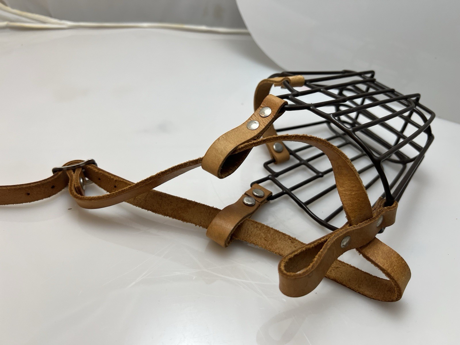 German Shepherd Dog Muzzle Metal Basket M-L Dogs Adjustable Metal Leather