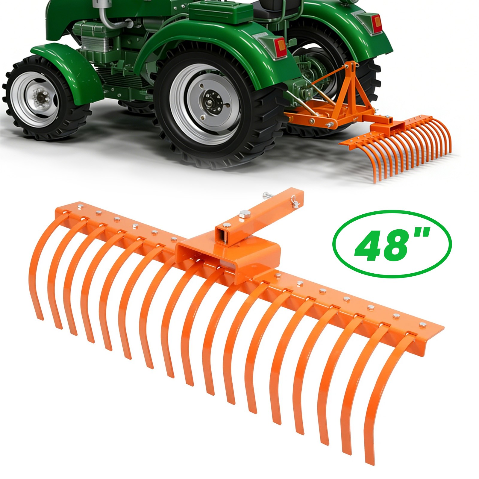 48" Landscape Rake Pine Straw Rake Rock Rake For 2" Receiver Tractor ATV/UTV