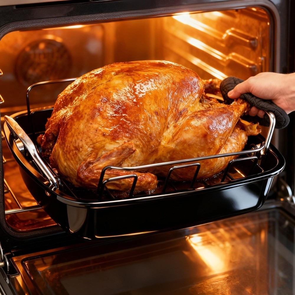 Large Nonstick Roasting Pan Kit with Rack (17x13 Inch) - Includes Baster, Pas...