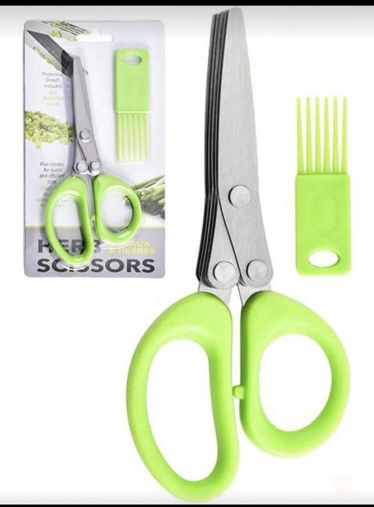 Herb Scissors 5-Blade Stainless Stee Multipurpose Kitchen Shears w/ Comb & Cover