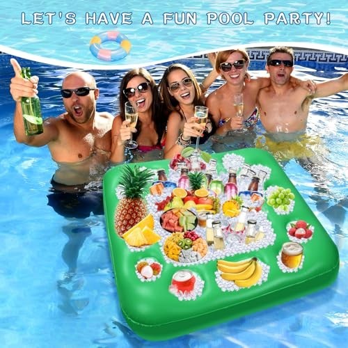 Floating Pool Table with Drink Holders, 40x40" Inflatable Game & Card Table