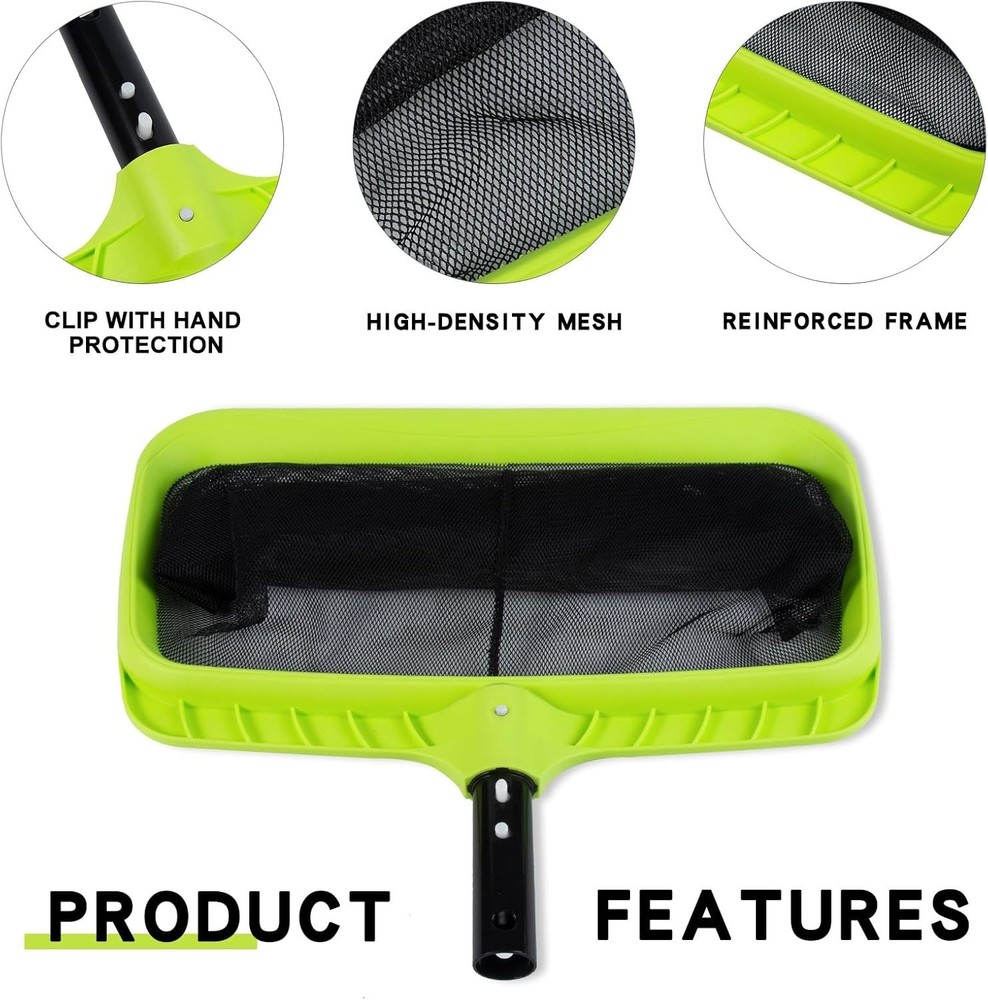 Pool Leaf Skimmer Net Reinforced Frame Deep Rake Plastic Edge Easy Clean Supp...