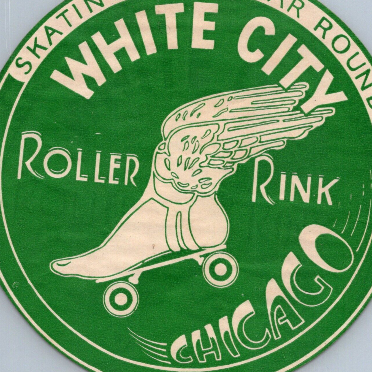 1940s White City Roller Skating Rink Sticker Amusement Park Chicago Illinois