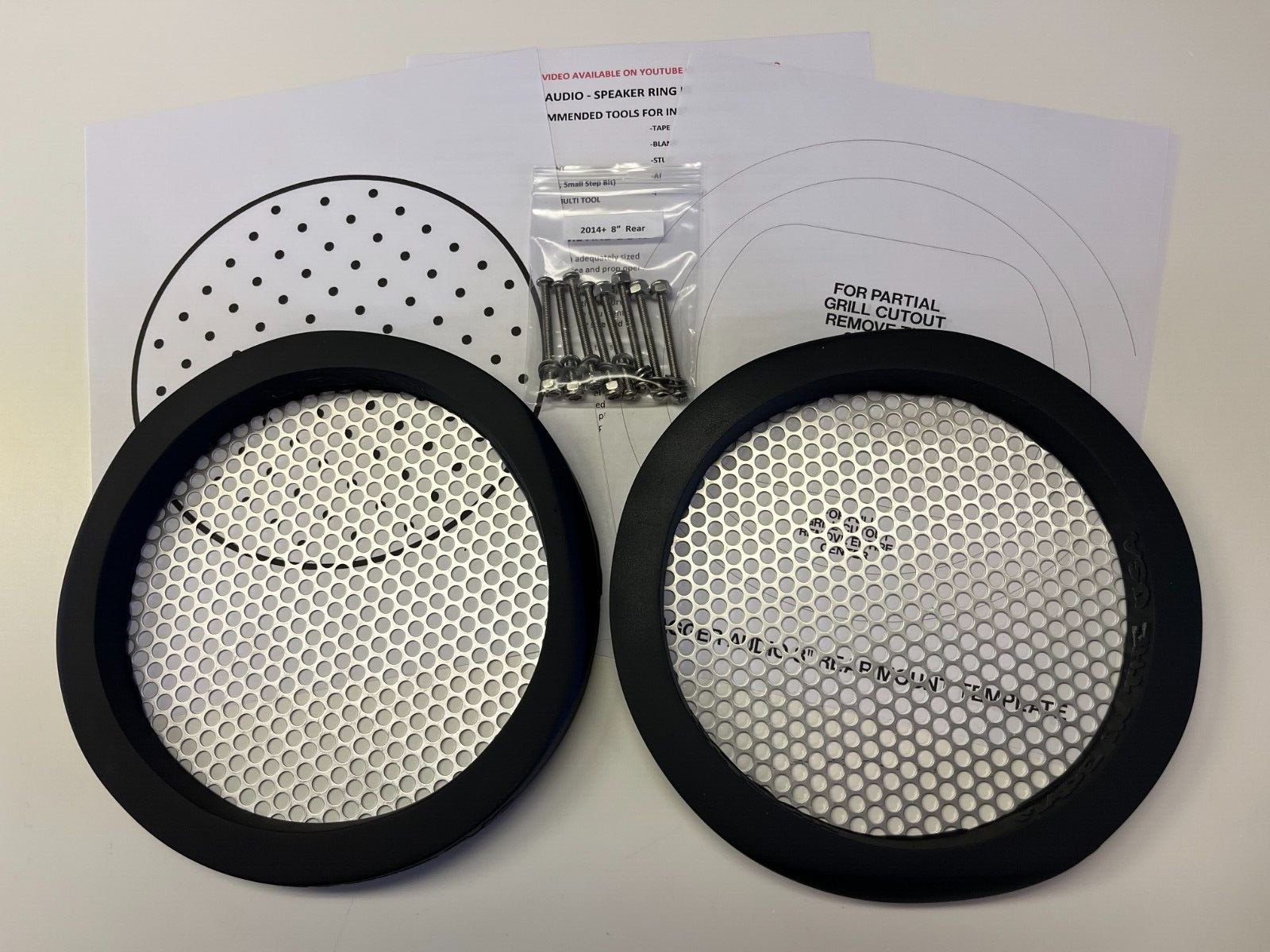 8" Rear Harley Saddlebag Speaker Mounting Ring Adapters w/GRILLS 2014-2023