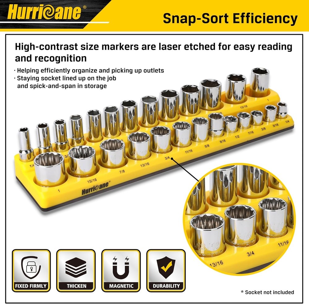 Magnetic Socket Organizer Set, 6 Piece Socket Holder Set Includes 1/4"