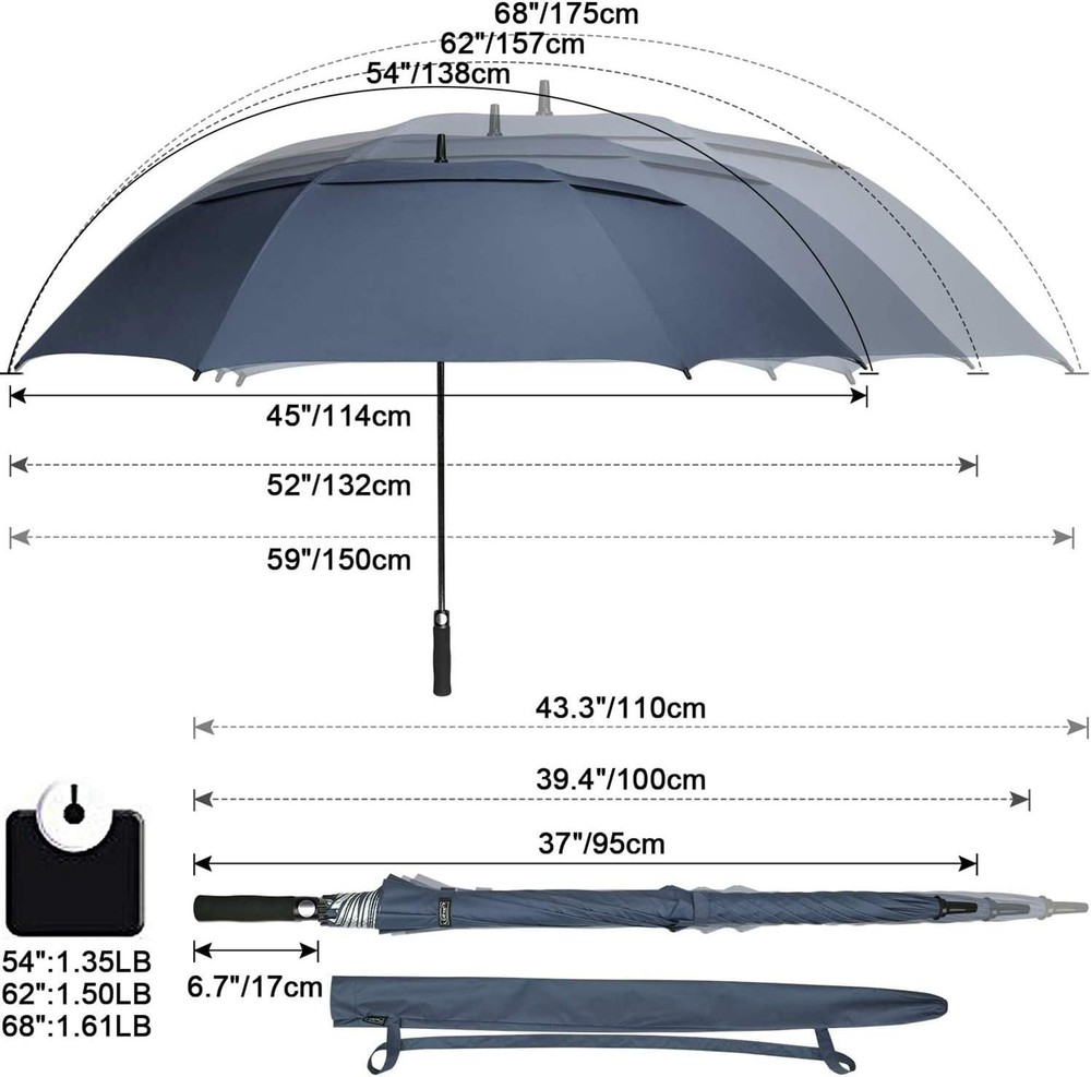 54/62/68 Inch Extra Large Windproof Golf Umbrella UV Protection Automatic Open