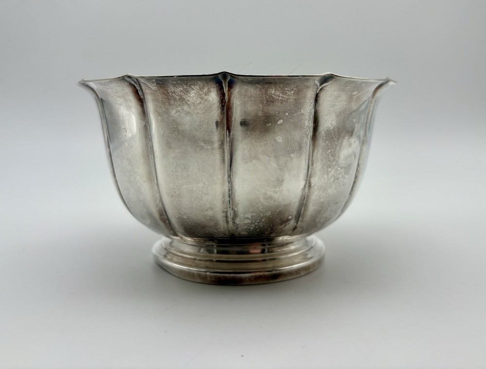 Vintage Crescent Silverware Co. MCM Silver-plate Fluted Bowl Footed Shiny Classy