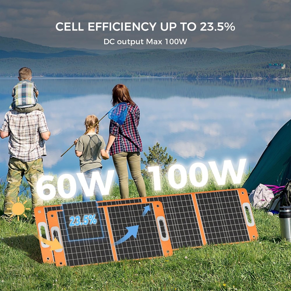 Flashfish 100W 18v Foldable Solar Panel, High-Efficiency Charger with Dc Output