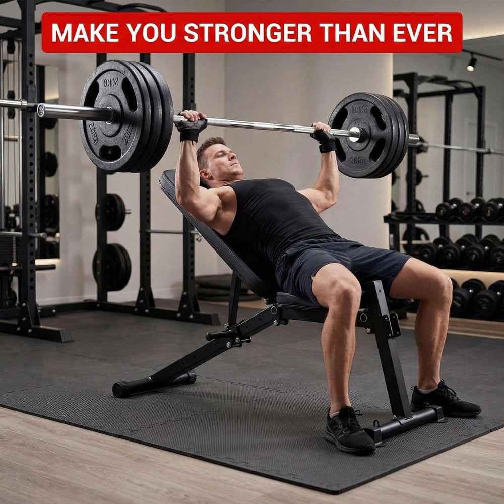 Adjustable Weight Bench, Foldable Flat Incline Decline Workout Bench & All-In-On