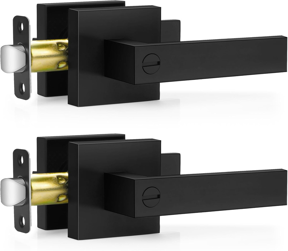 2 Pack Matte Black Door Handles, Keyless Interior Door Knobs, Privacy Door Lever