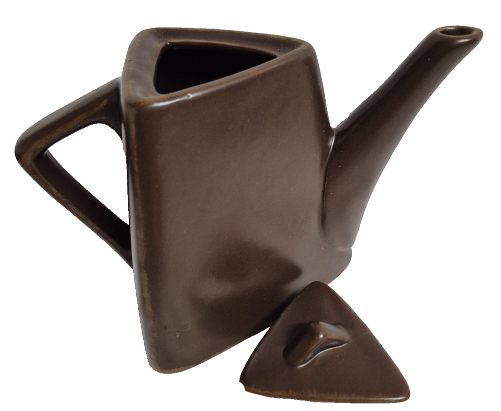 Triangle Ceramic Tea Pot DesignPac Inc Art Deco Brown Glaze Stoneware