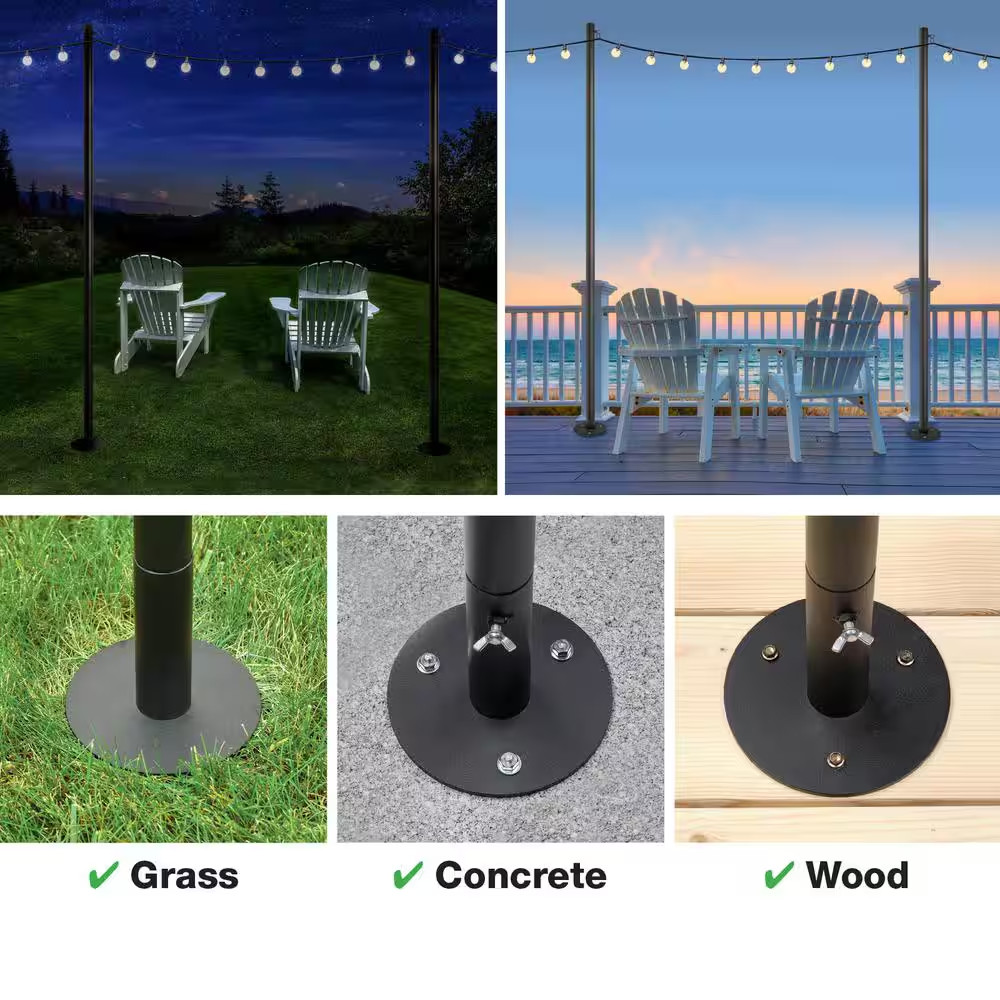Single 10 Ft. String Light Pole (Black)
