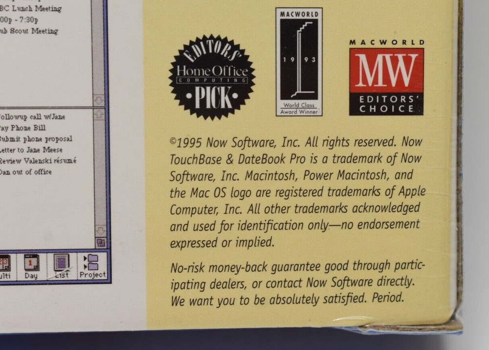 Now Software Touchbase & Datebook Version 4.2 CD-ROM 1995 Macintosh New Sealed