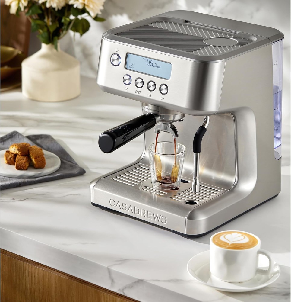 CASABREWS Ultra Espresso Machine Silver LCD Display 4-Adjustable Temperature
