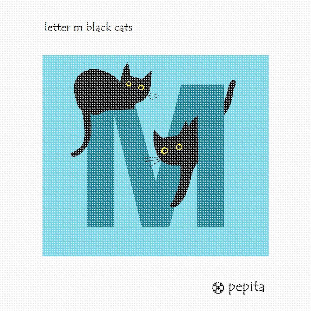 Letter M Black Cats Needlepoint Kit or Canvas
