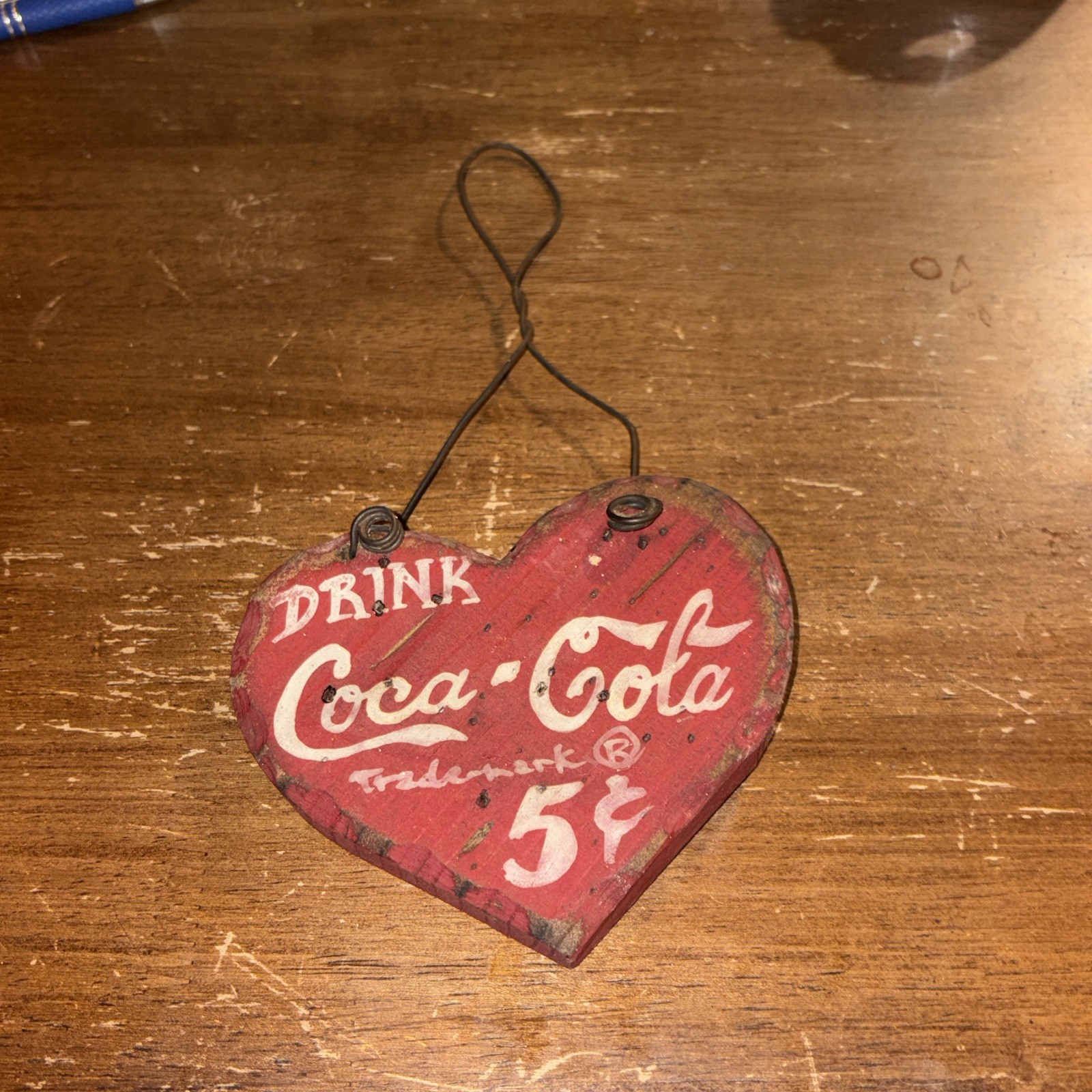 VTG Coca Cola Wooden Handcrafted Heart Shaped Sign Hanging Signed 1998 Handiman