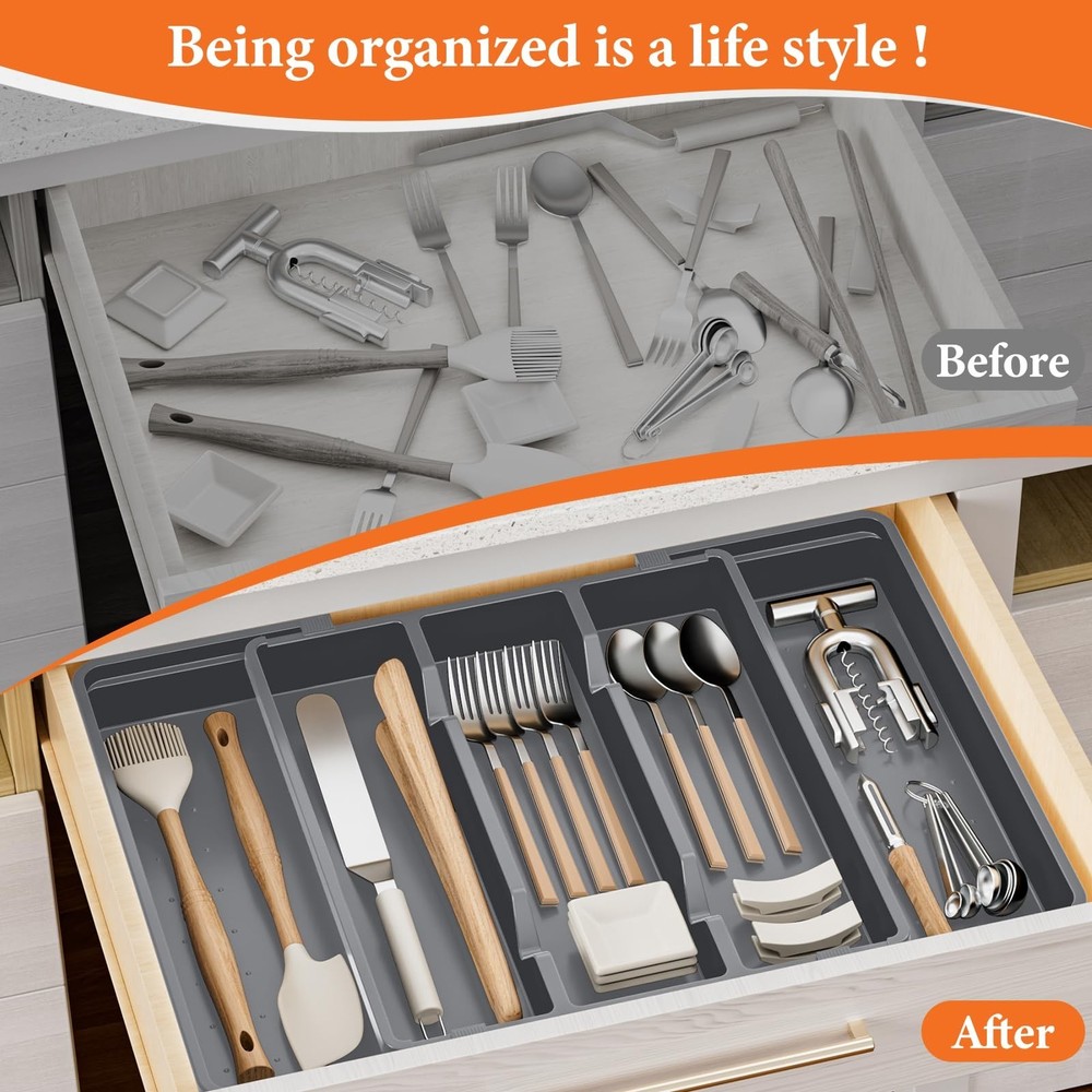 StackHelper Silverware Organizer, Expandable Utensil Drawer Organizer for Kit...