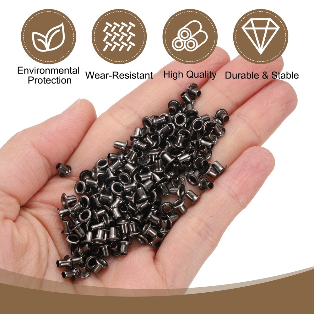 100 Piece Brass Eyelet Kit 2mm, Black for Grommets