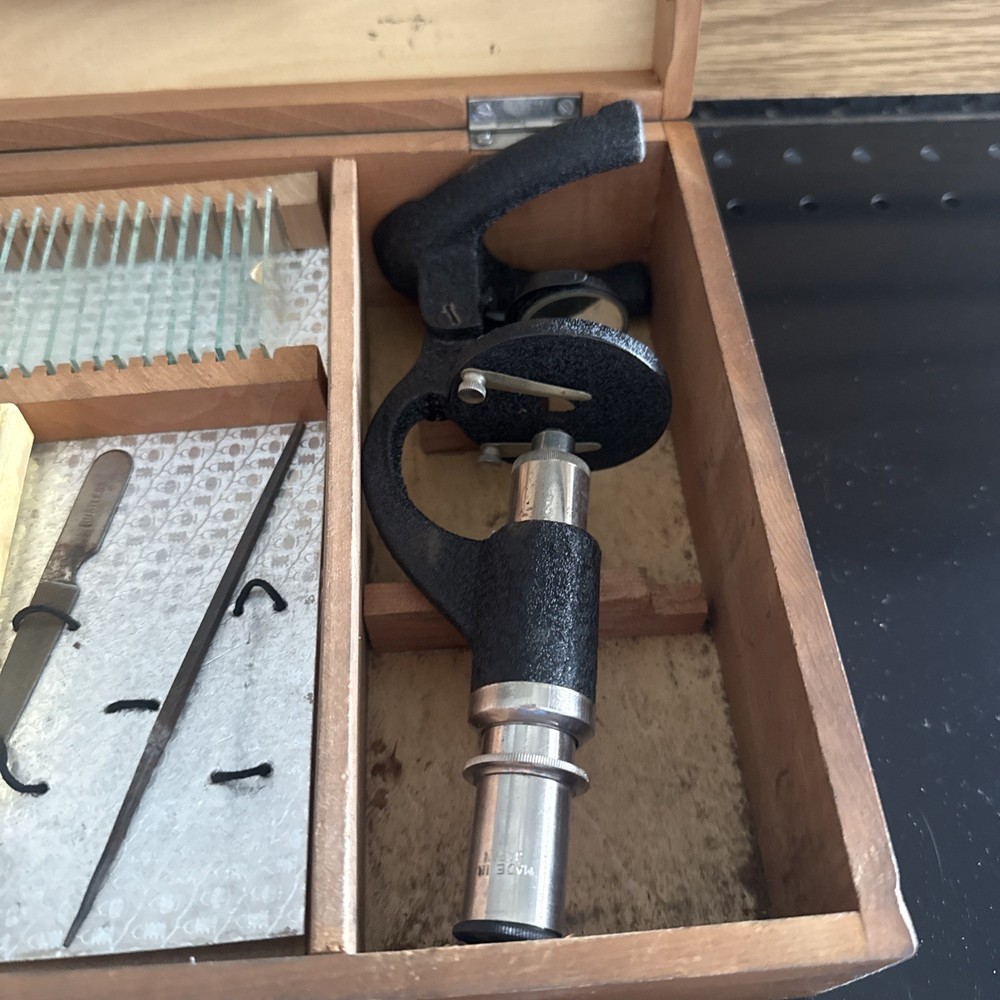 Vintage Microscope Set With Box And Slides