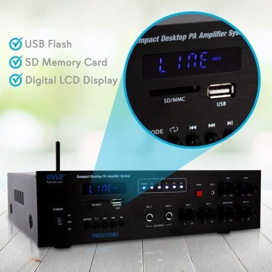 Pyle PMSA126BU Wireless Bluetooth Public Address Amplifier Receiver System 500W