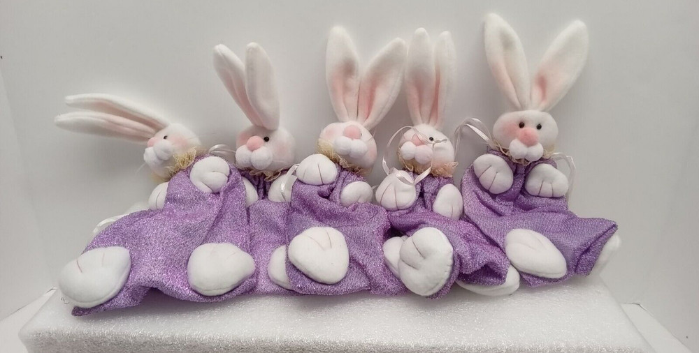 5 EASTER BUNNY MATERIAL  BAGS TO FILL WITH CANDY OR EGGS