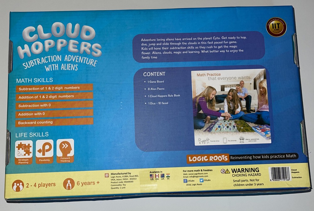 Logic Roots Cloud Hoppers Addition & Subtraction Board Game Educational Math FUN