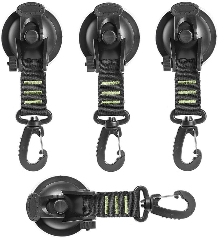 4 Pack Heavy Duty Suction Cup Anchor with Securing Hook Tie Down, Black