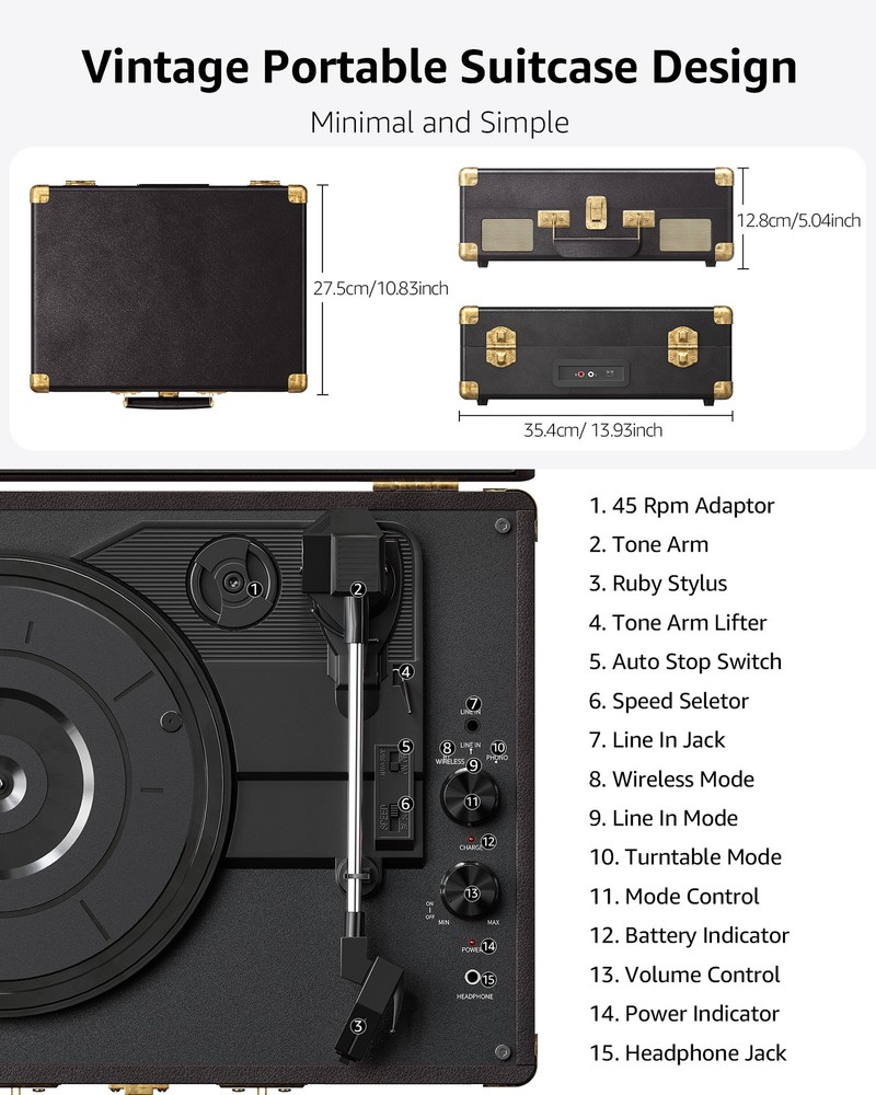 Journey+ Bluetooth Suitcase Record Player, Black