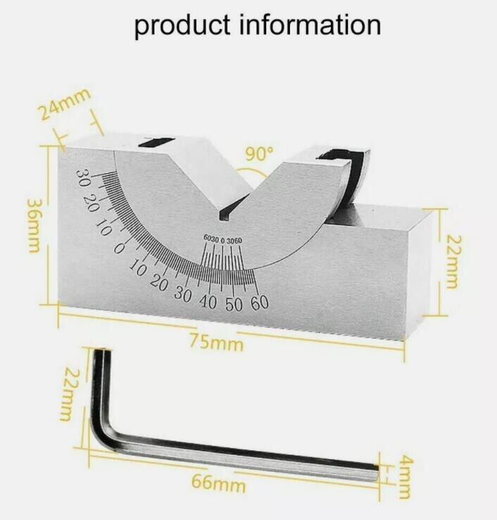 Setup 0-60 Degree Angle Block Precision Gauge Adjustable Angle V Block Milling