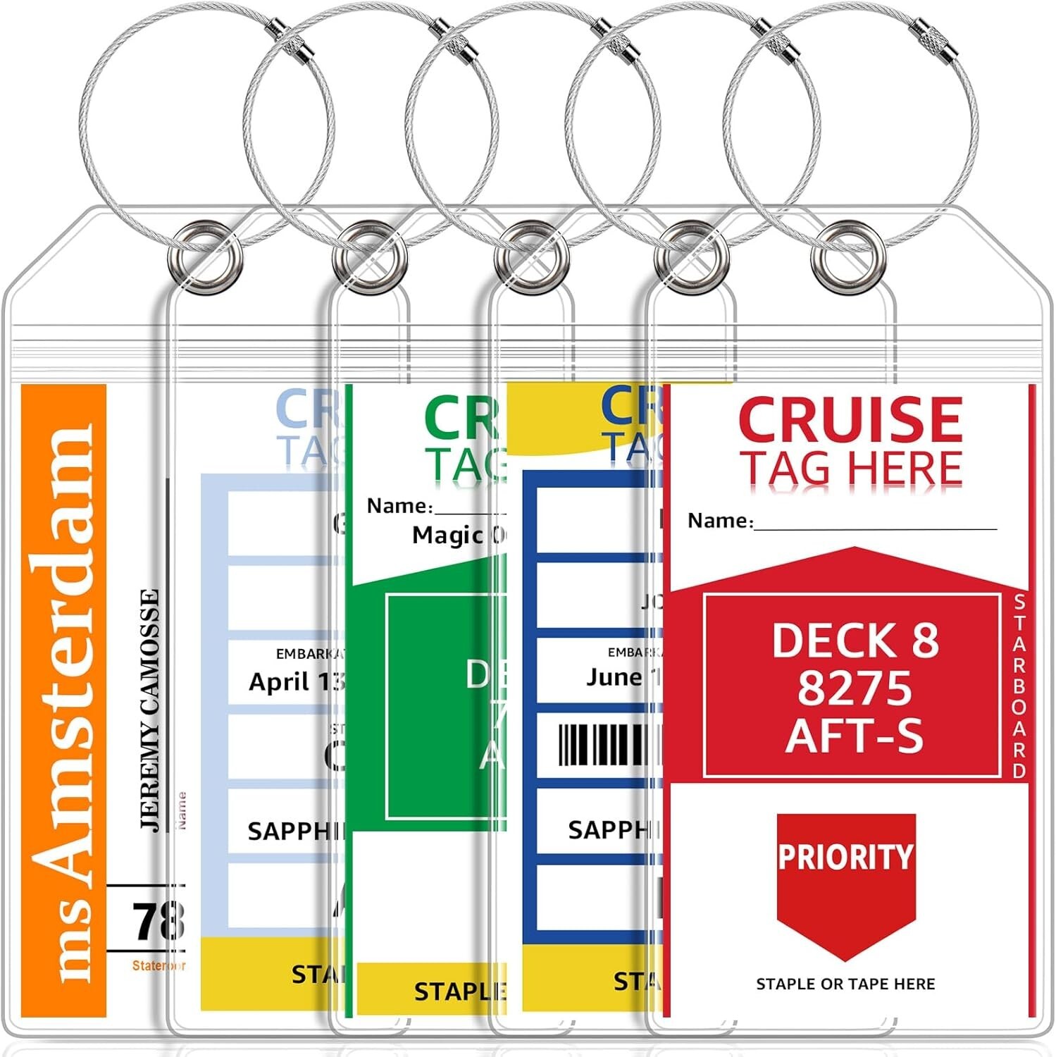 5 Pack Cruise Luggage Tag Holders For Carnival, NCL, Princess, MSC Cruise Ships,