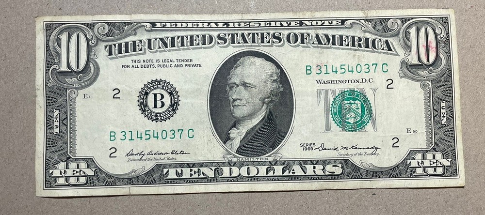 1969 10 Dollar Bill RARE ERROR / ALIGNMENT ERROR FEDERAL RESERVE NOTE $10