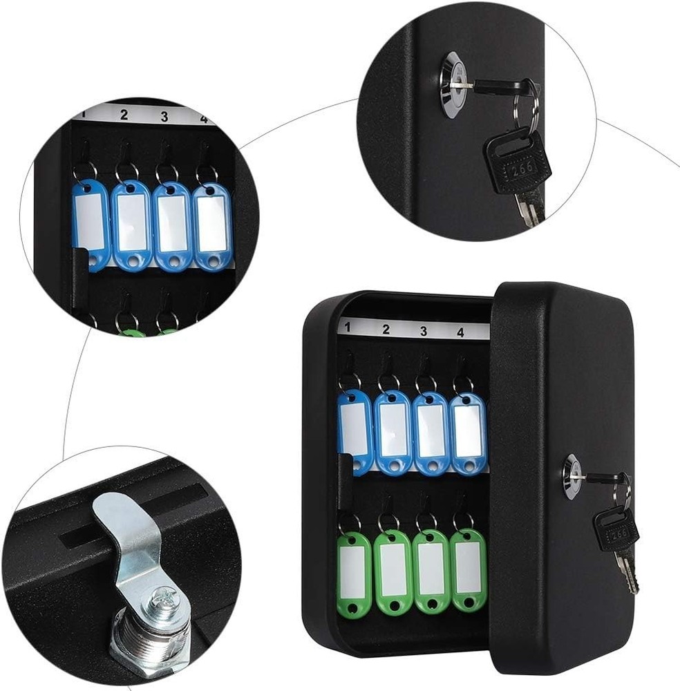 Lockable Wall Mount Key Lock Box with 20 Hooks - Secure Key Storage Solution